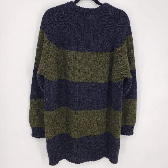 Jo Gordon Oversized Striped Chunky Knit Lambswool Jumper Sweater M  Green Gray - Picture 5 of 11